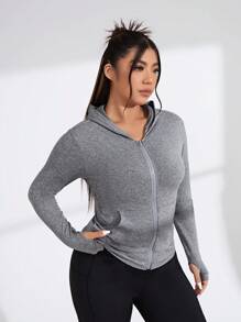 Easithlete 女士大碼帽裝運動夾克 - 灰色 - 查看 5