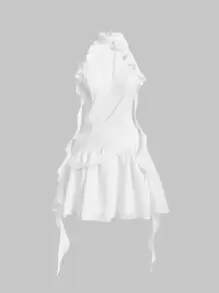 SHEIN MOD Women's Halter Neck Ruffle Trim Dress - White - View 1