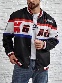 Manfinity Homme Men Plus Letter Graphic Striped Trim Bomber Jacket