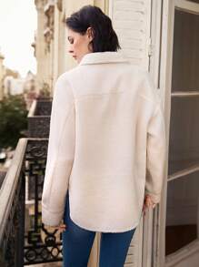 SHEIN Frenchy 女式單排扣毛絨夾克 - 米色 - 查看 2