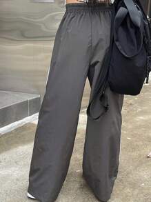 DAZY Women's Loose Wide Leg Pants With Contrast Color Stripe - Light Grey - View 2