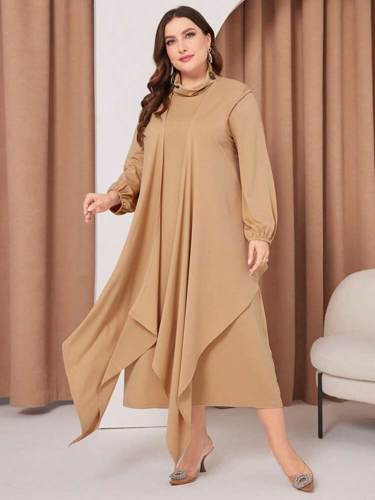Plus Size Women'S Asymmetrical Hem Long T-Shirt And Wide Leg Capris Pants Two Piece Set