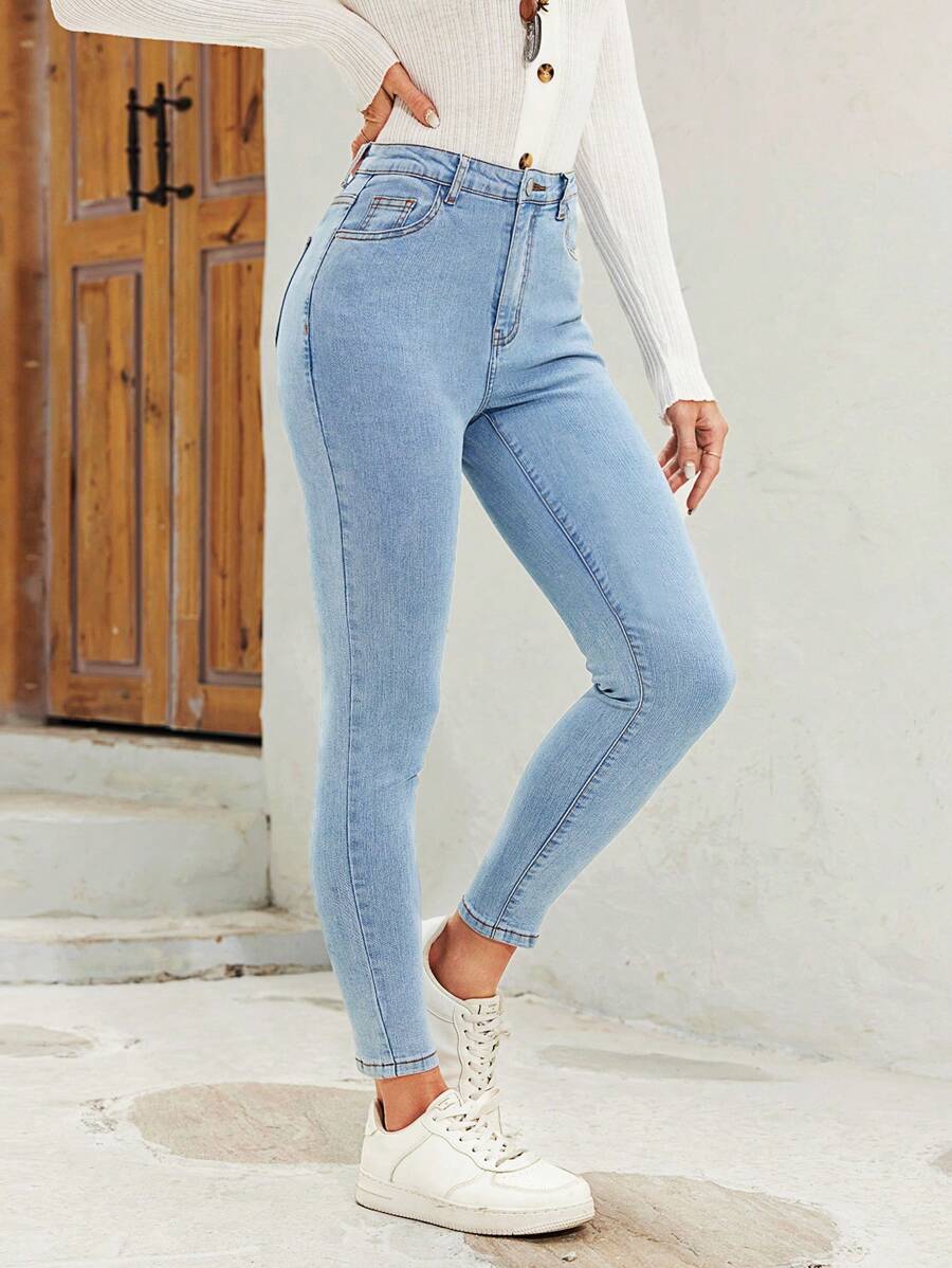 SHEIN LUNE Của phụ nữ Thon gọn Quần denim / Quần jean - Rửa nhẹ - Xem 1