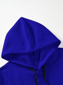 Manfinity Hypemode Men Slogan Graphic Kangaroo Pocket Drawstring Hoodie - Navy Blue - View 3