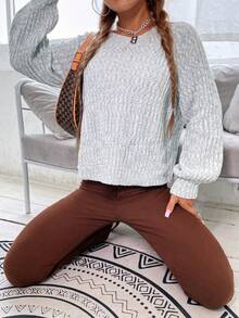 SHEIN Essnce Giải trí Của phụ nữ Vòng cổ Áo len dệt kim - Xám - Xem 5