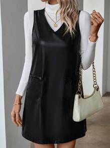 SHEIN LUNE Của phụ nữ Túi đôi Da giả Đầm - màu đen - Xem 1