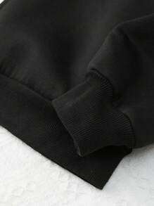 SHEIN Essnce 女拉鍊下擺保暖抓絨運動衫 - 黑色 - 查看 6