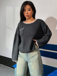 SHEIN Unity Casual Color Block Hem Sweater - Multicolor - View 4