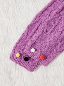 SHEIN Girls' Drop Shoulder Sweater With Ball Shaped Decoration - Purple - View 3
