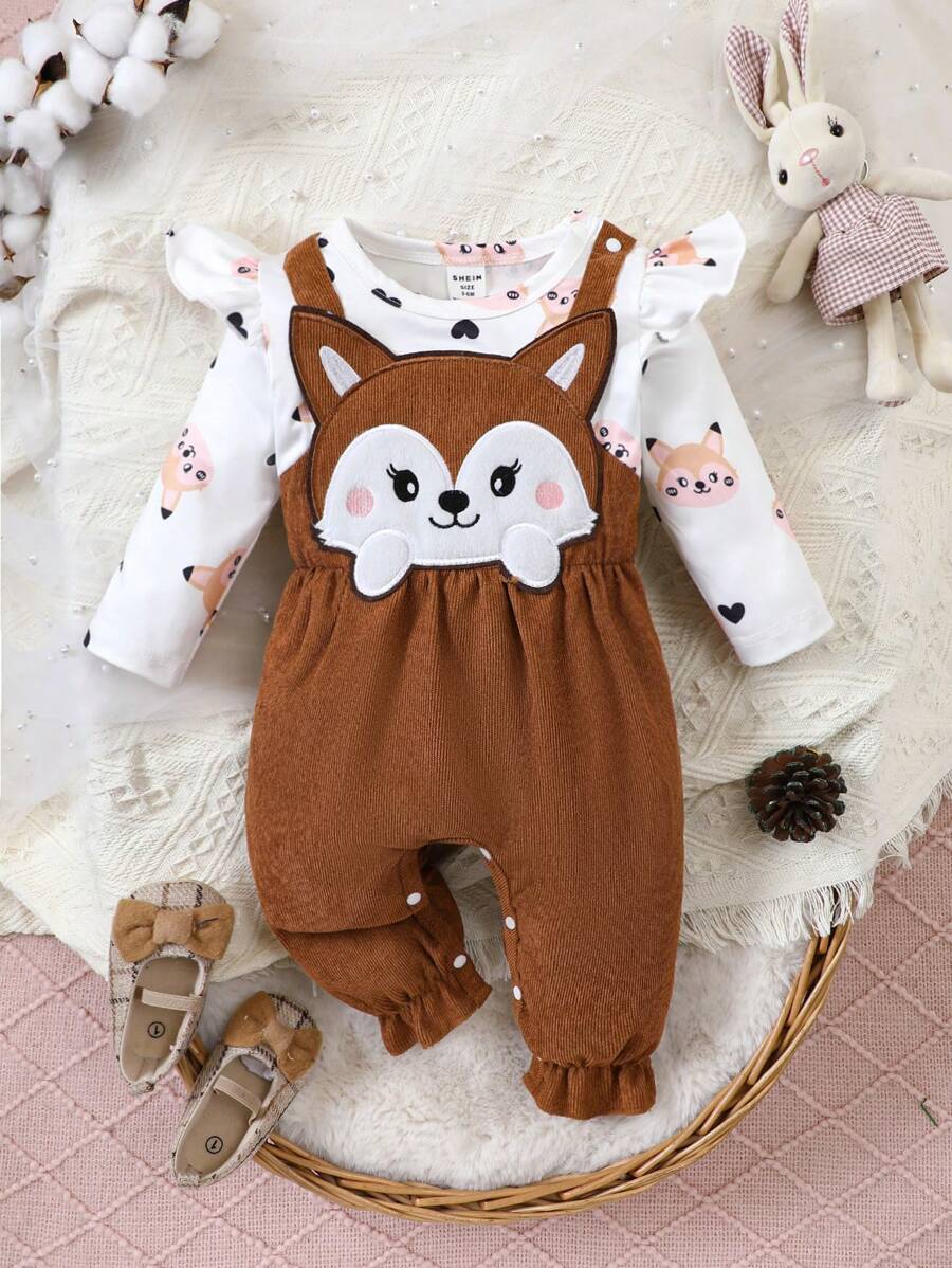 Baby Girl Cartoon Pattern Patchwork Jumpsuit