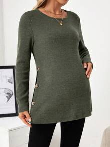 SHEIN 孕婦側鈕開叉t卹 - 綠色 - 查看 4