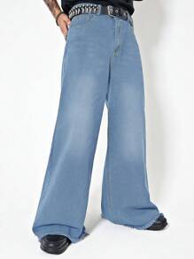 Manfinity EMRG Men's Fashionable Raw Hem Flared Jeans - Blue - View 5