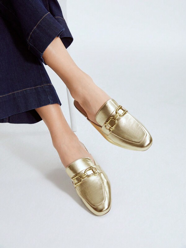 MOTF PREMIUM METALLIC LOAFER MULES VACATION SHOES, SUMMER SALE, FOR HALLOWEEN CHRISTMAS FALL
