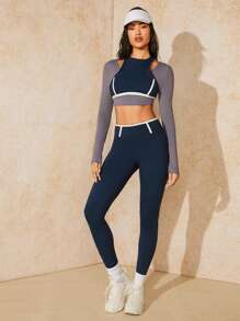 VARSITIE Sports Yoga Basic Thigh High With Tee And Legging Set,Women Tennis Outfit - Multicolor - View 5