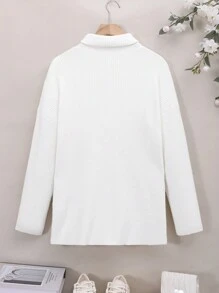 SHEIN Teenage Girls' Casual Loose Fit High Neck Pullover Sweater With Long Sleeves - Beige - View 2
