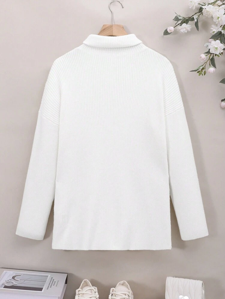 Teenage Girls' Casual Loose Fit High Neck Pullover Sweater With Long Sleeves