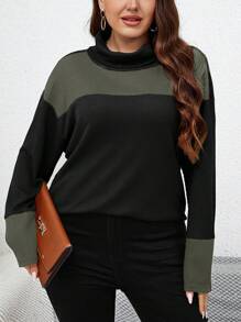 SHEIN LUNE Women's Plus Size Contrast Collar T-shirt - Multicolor - View 5