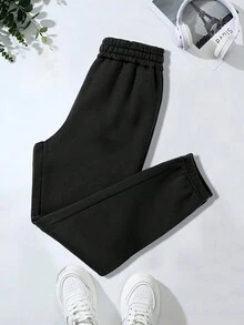 SHEIN EZwear 女用蝴蝶印花彈性腰運動褲 - 黑色 - 查看 3