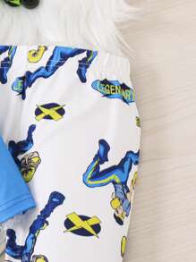 SHEIN 青少年男孩休閒短袖圓領印花t恤和長褲套裝,緊身家居服 - 彩色 - 查看 6