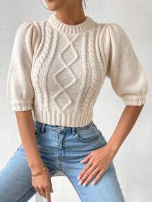 SHEIN Privé 女士純色針織上衣 - 杏色 - 查看 3