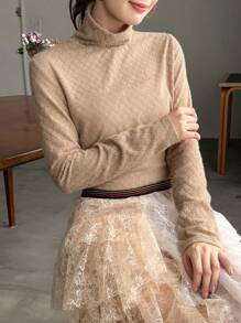 FRIFUL 女士立领长袖T恤，秋季女装，保暖内衬 - 卡其色 - 查看 6