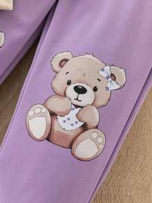 SHEIN Girls' Cartoon Patterned Sporty Casual 2pcs Outfit - Purple - View 5