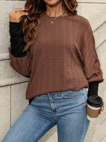 SHEIN LUNE Của phụ nữ Màu tương phản tay cánh Áo nỉ - Màu Khaki - Xem 6