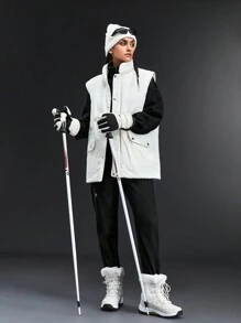 In My Nature Flip-pocket Stand Collar Vest Outdoor Jacket - White - View 5