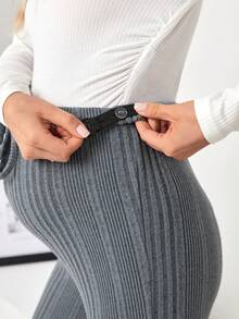 SHEIN Maternity Drawstring Ribbed Leggings - Blue - View 5