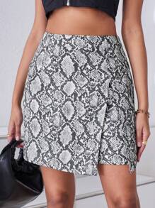 SHEIN Privé Váy mini họa tiết da rắn không đối xứng cho nữ - Nhiều màu - Xem 1