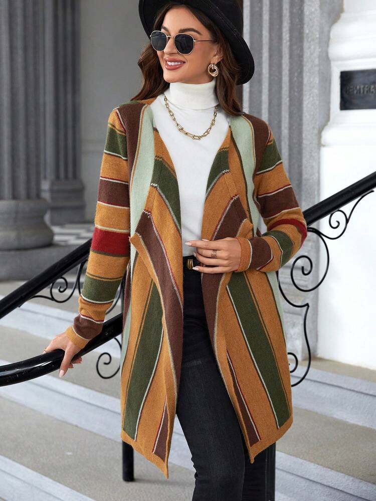 Women's Colorblock Contrast Big Lapel Cardigan