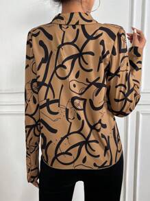 Chiquease Women's Pattern Printed Ruffle Trim Long Sleeve Blouse/shirt