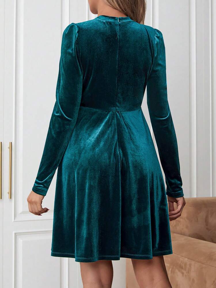 Maternity Mesh Contrast Waist-Adjusted Velour Dress