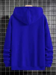 Manfinity Hypemode Men Slogan Graphic Kangaroo Pocket Drawstring Hoodie - Navy Blue - View 2