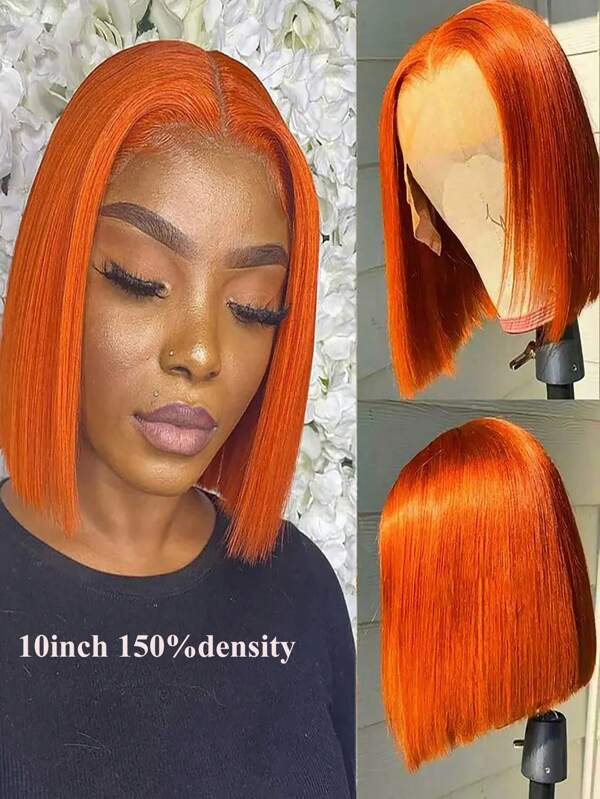 Bob Wig Orange Ginger Lace Front Wig Human Hair 350 Color Straight T