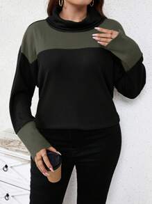 SHEIN LUNE Women's Plus Size Contrast Collar T-shirt - Multicolor - View 3