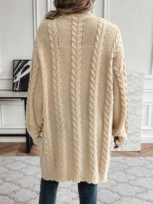 SHEIN LUNE Màu thuần Thả vai Mở Mặt trước Áo len Mở - Màu be - Xem 2