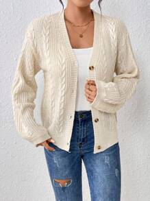 SHEIN Essnce Twist Rope Cardigan Sweater - Apricot - View 6