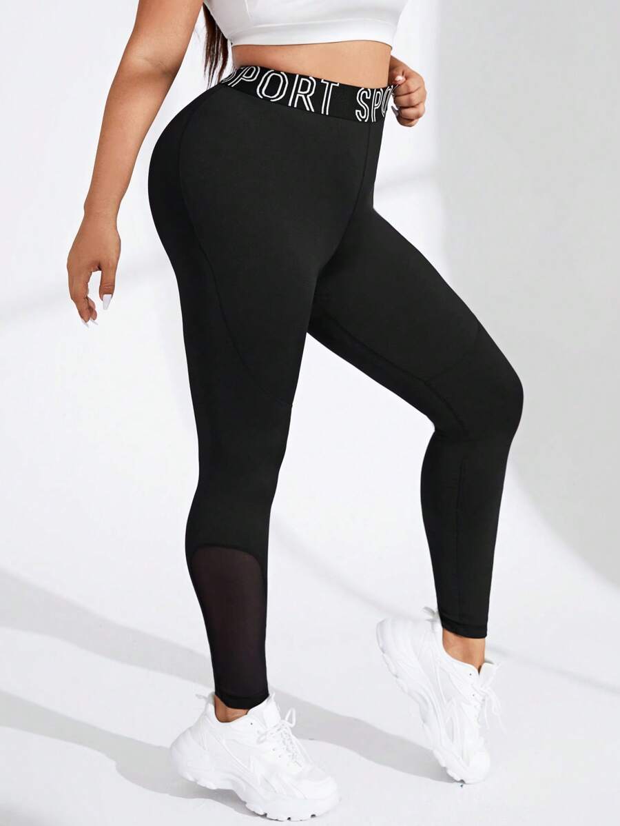 Easithlete Plus Letter Graphic Waist Tape Sports Leggings