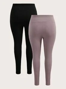 Flirla Fashionable Leisure Skinny Stretchy Ribbed Plus Size Leggings Set - Multicolor - View 2