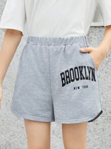 Girls' Loose Fit Casual Shorts With Letter Print
