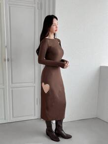 SHEINNeu Váy xẻ khoét trơn cho nữ - màu nâu - Xem 5