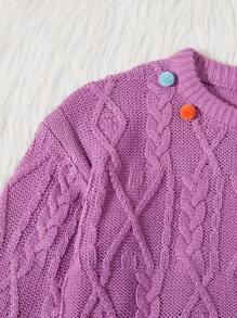 SHEIN Girls' Drop Shoulder Sweater With Ball Shaped Decoration - Purple - View 4
