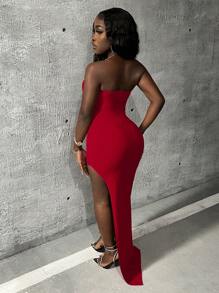 Slaydiva 女款無肩帶串珠裝飾連身裙 - 紅色 - 查看 3