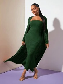 SHEIN SXY Của phụ nữ Màu thuần Thon gọn Ống ngọn Đầm - Màu xanh lá cây đậm - Xem 3