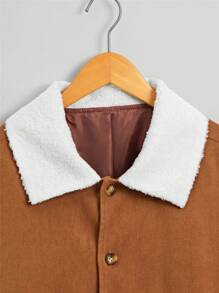 Manfinity Homme Quá lớn Nam Cổ áo tương phản Vải to sợi Áo khoác kiểu sơ mi Với nút Khép kín - Lạc đà - Xem 4