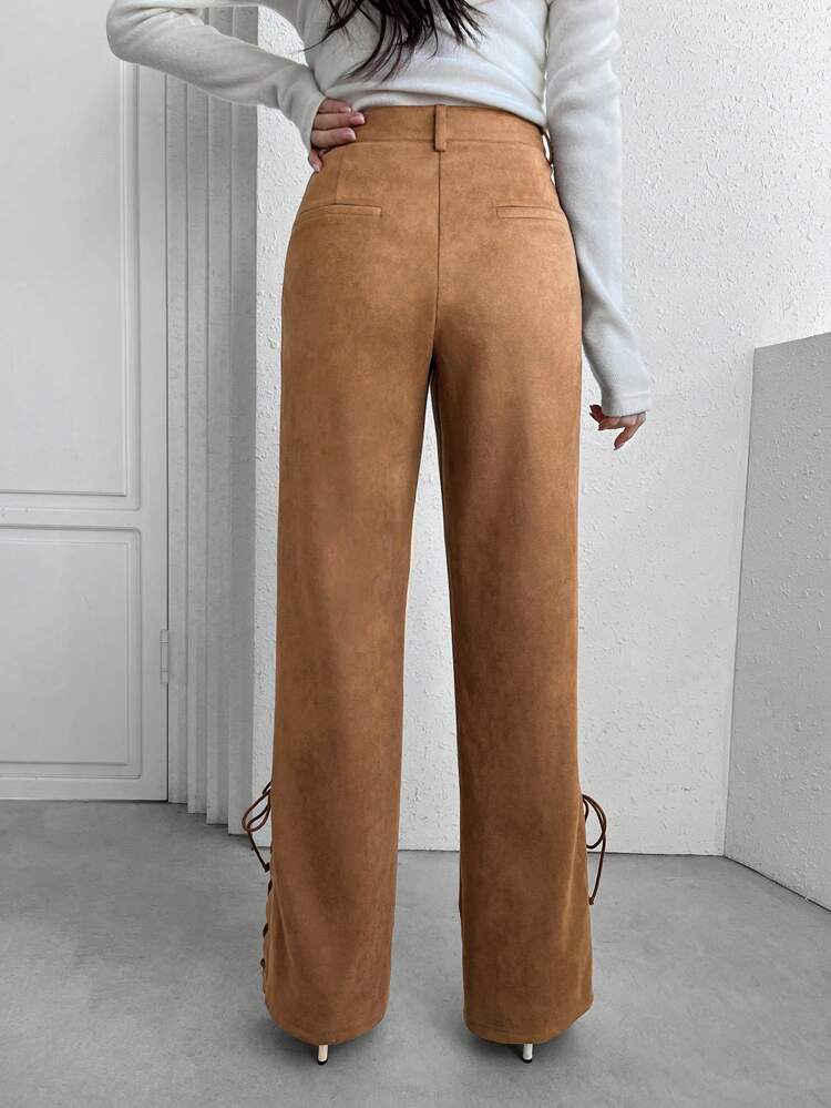 Women's Solid Color Wide Leg Pants With Crossed Tie Hem