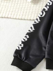 SHEIN 女童秋冬季印花文字設計休閒套裝2入組 - 卡其色 - 查看 6