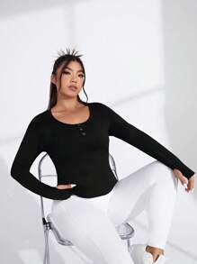 Daily&Casual Kích thước lớn Màu thuần Áo nỉ thể thao - màu đen - Xem 4