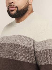 GENTILAND Men's Striped Plus Size Round Neck Sweater, Long Sleeve - Brown - View 5
